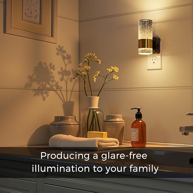 L LOHAS LED Night Lights Plug into Wall, 2 Pack Acrylic Night Light,Dimmable Nightlight with 0-100 LM Adjustable Brightness, 3000K Plug in Night Light with Dusk to Dawn Sensor, for Bathroom Hallway