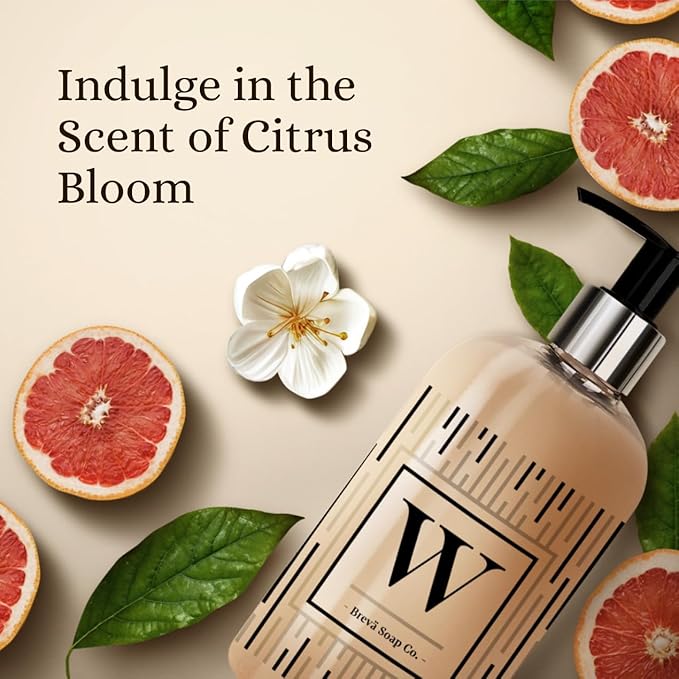 Brevä Soap Co. Monogrammed Luxury Liquid Hand Soap | Choose from Letters A to Z | Citrus Bloom Scent | Personalized Liquid Hand Wash for Bathroom & Kitchen |12 oz - Letter S (Pack of 1)