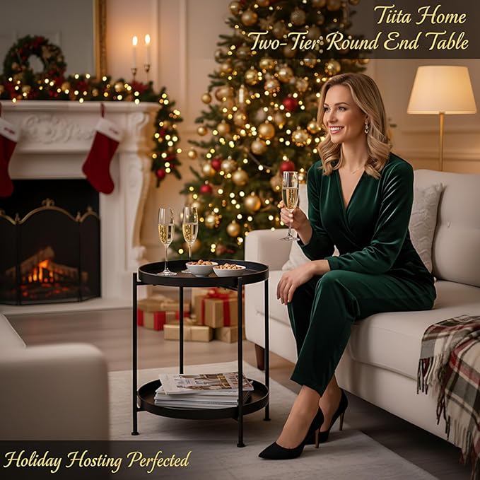Tiita 2 Pack Round End Table Mental 2-Tier Side Table Nightstand/Small Iron Tables Accent Coffee Table for Living Room Bedroom Office Small Space