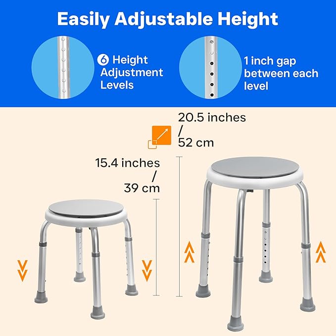 360° Swivel Shower Seat, FSA/HSA Eligible, 6-Height Adjustable Bath Stool with Non-Slip Seat & Rubber Tips, Easy Assembly, Ideal for Seniors, Handicap, Pregnant – 350 lbs Capacity