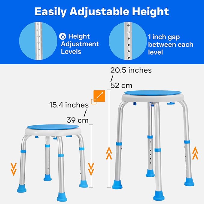 360° Swivel Shower Seat, FSA/HSA Eligible, 6-Height Adjustable Bath Stool with Non-Slip Seat & Rubber Tips, Easy Assembly, Ideal for Seniors, Handicap, Pregnant – 350 lbs Capacity
