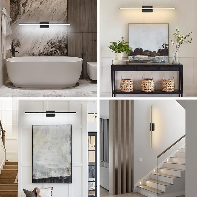 40 Inch LED Bathroom Vanity Light (3000K/4000K/6000K, Dimmable), Black Modern Bathroom Light Fixture Over Mirror, Vanity Light Bar with Angle Adjustable