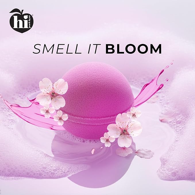 Hi Peach Layne Cherry Blossom Bath Bombs 12-Pack (3.5 oz Each) – Vegan, Clean Beauty Spa Gifts for Women & Kids, Fun Fizzing Bath Bombs for Girls