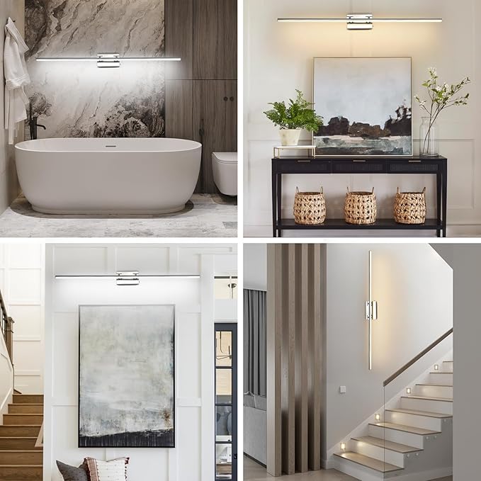 48 Inch LED Bathroom Vanity Light (3000K/4000K/6000K, Dimmable), Chrome Modern Bathroom Light Fixture Over Mirror, Vanity Light Bar with Angle Adjustable