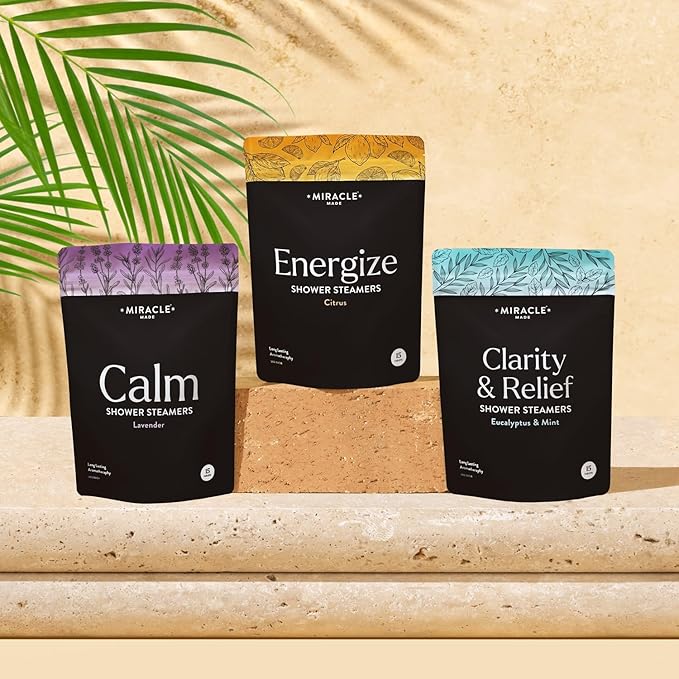 Miracle Made Lavender Aromatherapy Shower Steamers – Essential Oil Scented Shower Bombs for Relaxing, Calming Self-Care – 15 Shower Melt Tablets