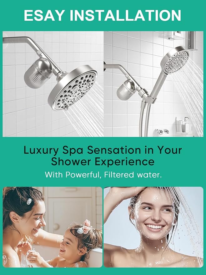 Cobbe Shower Filter | All-METAL Joint | 99% REMOVAL Shower Head Filter for Hard Water, Heavy Metals, Chlorine and Harmful Substance, Improve your skin and hair - Brushed Nickel