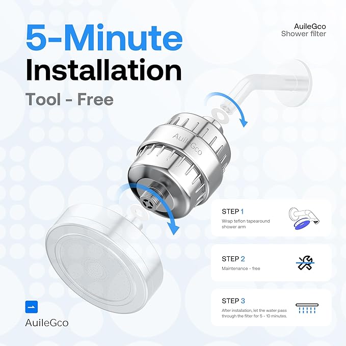 25 Stage High Output Shower Filter, Improves Skin, Hair & Nails - Chlorine, Hard Water Filter, Chrome Plated, 1 Setting, Includes Cartridges