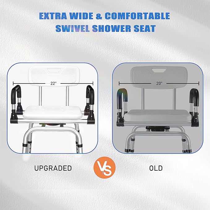 360 Degree Shower Chair Swivel,Shower Seat with Armrests and Back, Adjustable Bathroom Shower Chair