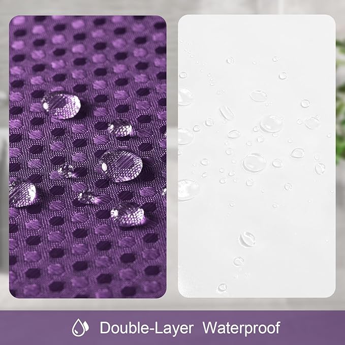 3 in 1 Extra Long Purple Shower Curtain Set-72 W x 84 H, Modern Waffle and PEVA Liner Set with 12 Stainless Steel Hooks, Waterproof Fabric for Bathroom