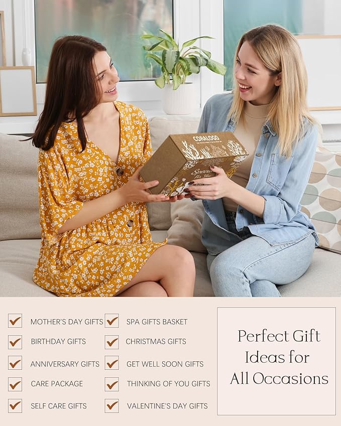 Coralogo Rose Spa Gift Baskets - Natural Pampering Spa Set, Self-Care Get Well Soon Basket,Thank You Gifts, Unique 11pcs Gift Set for Birthday Christmas Valentines Day Mothers Day