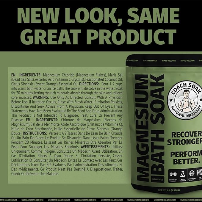 5 Pack Bundle: Coach Soak Recovery Bath Soak, Epsom Salt Bulk, Bath Salts Bulk, 5 Pack Bundle, Total of 15 Pounds (Eucalyptus Tea Tree)