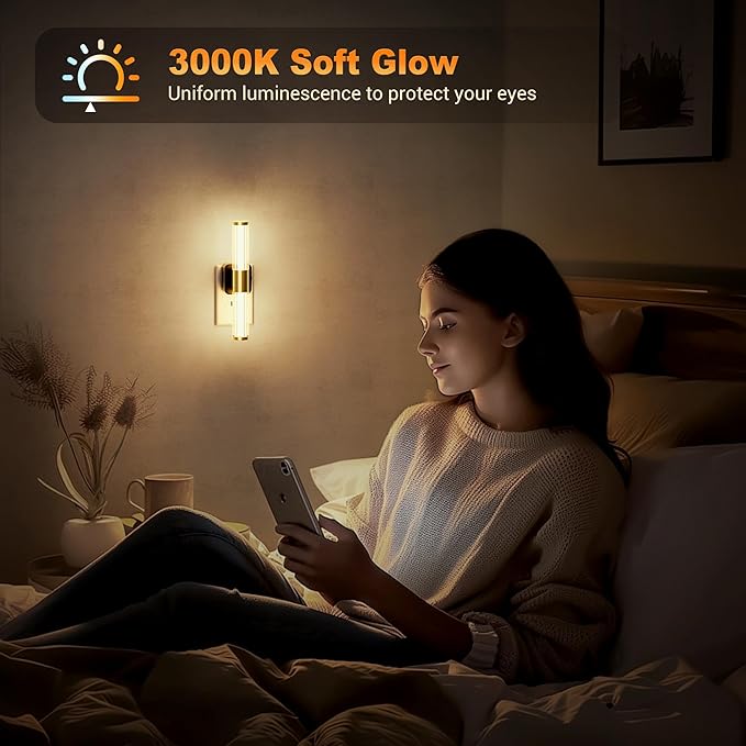 JandCase Night Light, Night Lights Plug into Wall, Soft White 3000K, 0-100LM Dimmable Night Light, Vanity Light Bar for Hallway, Bathroom, Rooms[2 Pack]