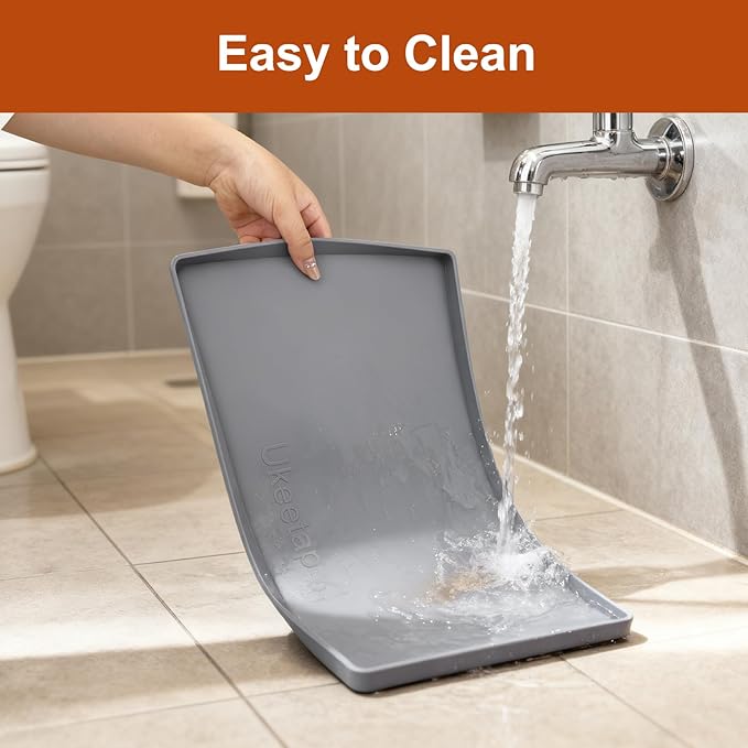 19” x 12” Heavy Duty Waterproof Silicone Mat with Raised Edge, BPA Free Non-Slip Dog & Cat Food Mat, Feeding Mat for Food and Water Bowls, Spill Proof Mat to Protect Floors, Gray