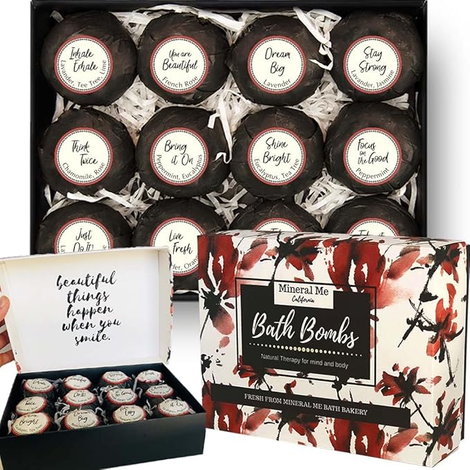 Bath Bombs for Women Relaxing with Inspirational Messages, 12 Natural and Organic Bath Bombs with Essential Oils & Skin Moisturizing Shea Butter. Birthday Gift, Appreciation Gift for Wife Girlfriend