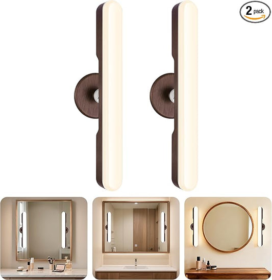 Set of 2 Wireless Vanity Makeup Lights for Mirror, Rechargeable LED Stick On Light Bar for Bathroom Mirror with Dimmable 3 CCT, Long Battery Life Cordless Light for Vanity Desk(Dark Brown)