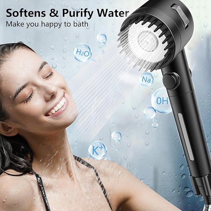 Turbo Shower Head Filter with Minerals, Ion Drops Filtered Shower Head High Pressure Hydro Showerhead Filter for Hard Water, Reduces Dry Itchy Skin, 2.7in Set of 6 Replacement PP-Cotton Filters