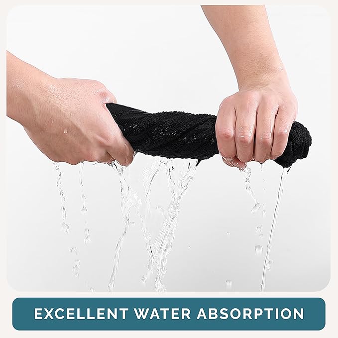 Casa Platino 100% Cotton Washcloths 24 Pack - Spa & Salon Quality Face Cloths - Ring Spun, Soft & Absorbent Wash Cloths for Body, Beauty, Home, Gym - Fingertip Towels Set- 13"x13", Black Towels Set