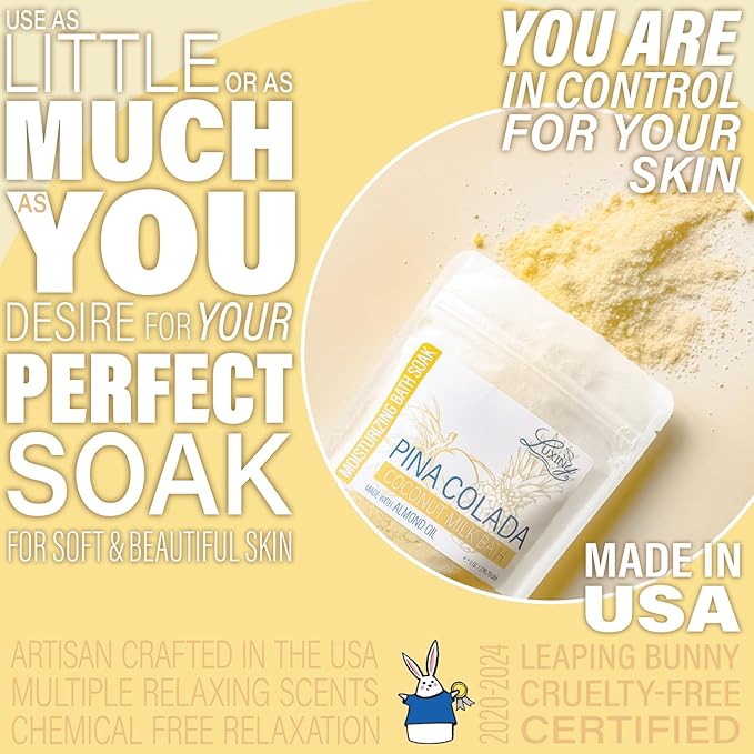 Luxiny Vegan Milk Bath Soak Made with Coconut Milk Powder & Sweet Almond Oil Which Creates A Bath Bomb Dust Soothing Fizz, 8oz (Pina Colada)