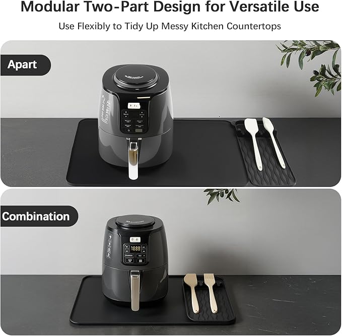 2-in-1 Silicone Heat Resistant Mats for Countertop, Air Fryer Mat Set with Detachable Holder Pad, Countertop Protector Mat for for Microwave/Oven,Compatible with Ninja/Cosori/Chefman/Toshiba