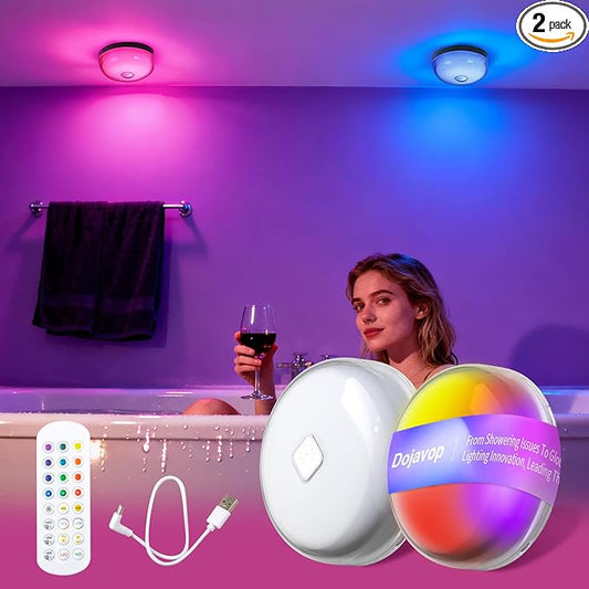 Shower Lamp Waterproof Lights for Inside Shower LED Bathroom Shower Lights Lamp with Wireless Rechargeable Mood Lighting Stick-On Closet Light for Bathtub Spa Ambiance Remote Control(2-Pack)