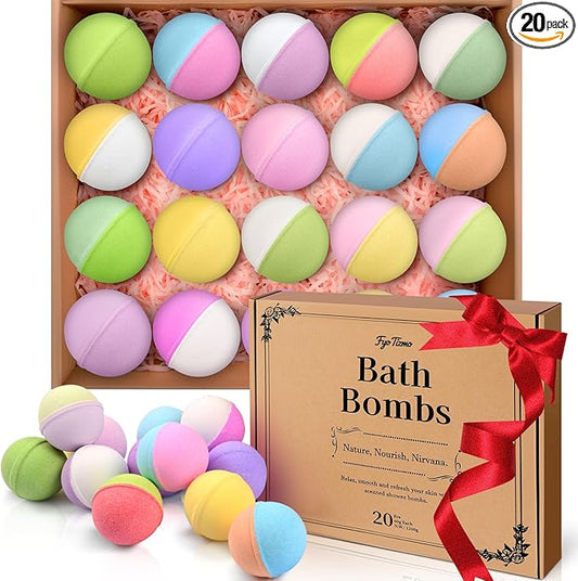 Bath Bombs for Women, 20 Pcs Natural Bath Bombs Spa Gift Set with 10 Unique Scents, Handmade Fizzies with Shea Butter for Dry Skin Moisturizing, Organic Relaxing Bubble Bath, Ideal Gift for Mom Wife
