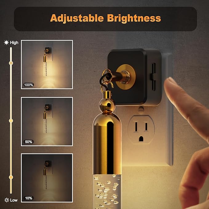JandCase Night Lights Plug into Wall, 3000K Soft Light LED NightLights, 0-100LM Adjustable Brightness, Bubble Plug in Night Light with Auto Light Sensor, for Bathroom, Hallway, Kitchen, Bedroom