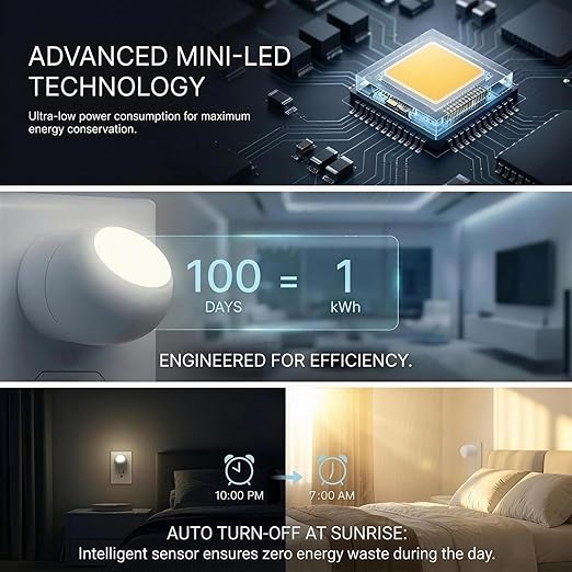 Mini LED Night Light Plug-in Smart Sensor Directional Lamp with 360° Adjustable Head Auto On Off Dusk to Dawn Lighting Energy Saving Bedside Wall Light (Warm White, 4 Pack)