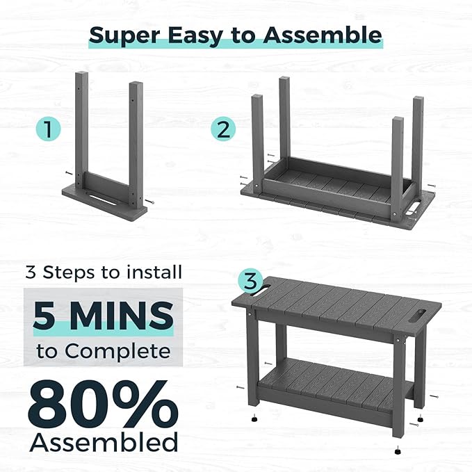 30" Shower Bench, Waterproof Poly Lumber Shower Stool for Shaving Legs, Shower Chair Seat Holds up to 400lbs, Bathroom Bench for Inside Shower, Non-Slip (Grey)