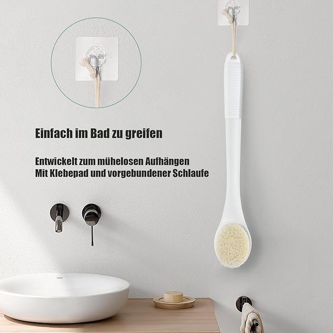 17-Inch Back Scrubber for Shower, Anti-Slip Exfoliating Body Brush for Bath, Gentle Back Brush for Shower for Men, and Women, Cleaning Skin for Smooth, Glowing Skin (White)