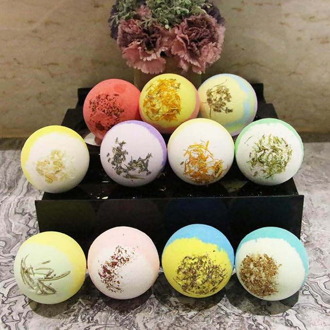 Dried Flower Bath Salt Balls,Lavender Extract Essential Oils,Moisturizing Dry Skin,Fizzy Spa,Relaxation,Self Care,Relaxing,Bubble Bath Bomb Gifts Idea for Men Women