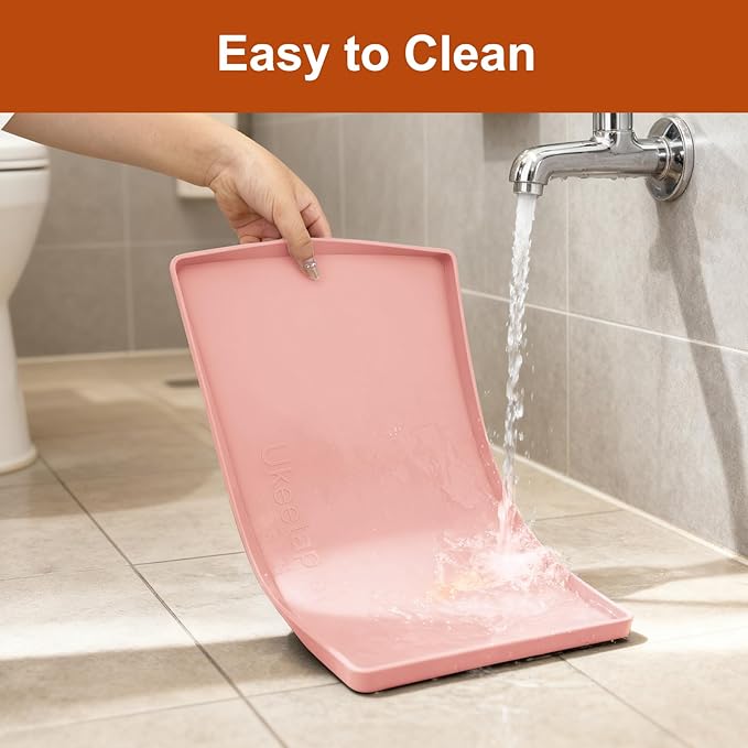 19” x 12” Heavy Duty Waterproof Silicone Mat with Raised Edge, BPA Free Non-Slip Dog & Cat Food Mat, Feeding Mat for Food and Water Bowls, Spill Proof Mat to Protect Floors, Pink