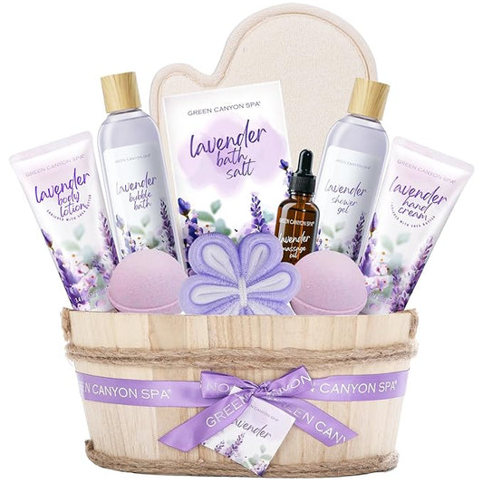 Spa Gift Baskets for Women - Lavender Bath Gift Sets- 11pcs with Bubble Bath, Shower Gel, Body Lotion, Bath Bombs, Essential Oil, Mothers Day Birthday Gifts Idea