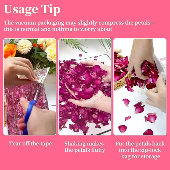 Dried Rose Petals Bulk 5oz – Natural Red Flower Petals for Bath, Candle, Soap Making, Wedding Decor – Real Rose Petals for Romantic DIY Crafts, Confetti, Spa Use, Valentine’s Day Gift