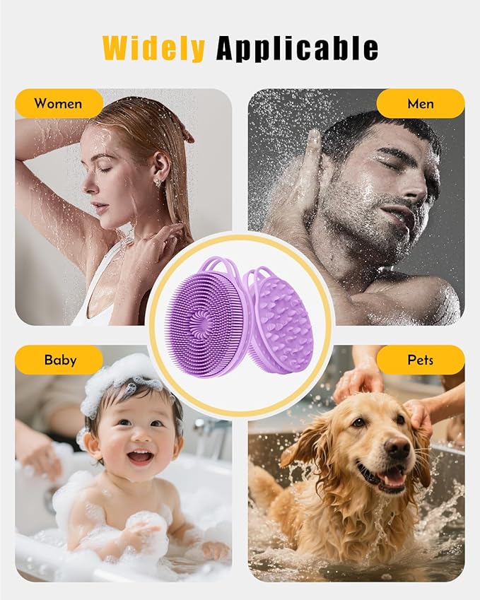 2 in 1 Silicone Body Scrubber, Anti Cellulite Massage Scrubber, Exfoliating Shower Brush for Men & Women, Removes Dead Skin, Reduces Cellulite, Improves Circulation, Fast Dry, Non Slip (1PC, Lavender)