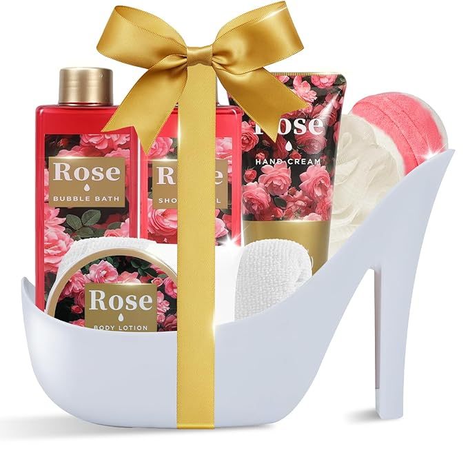 Romantic Rose Gifts for Women Spa Gift Basket, Bath Set with Bath Bombs & Body Lotion, Anniversary Valentine's Day Gifts for Her, Wife, Girlfriend