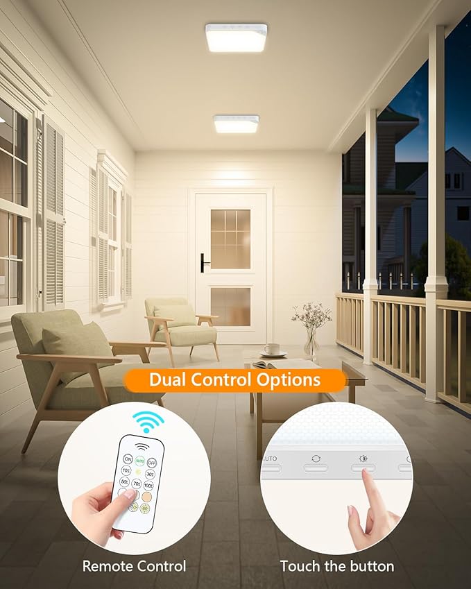 Rechargeable 8W Motion Sensor Ceiling Light Indoor, Wireless Magnetic Stick on Closet Light, Remote Control for Color & Brightness, Battery Operated Light for Shower, Bathroom, Pantry, Hallway, 2-Pack
