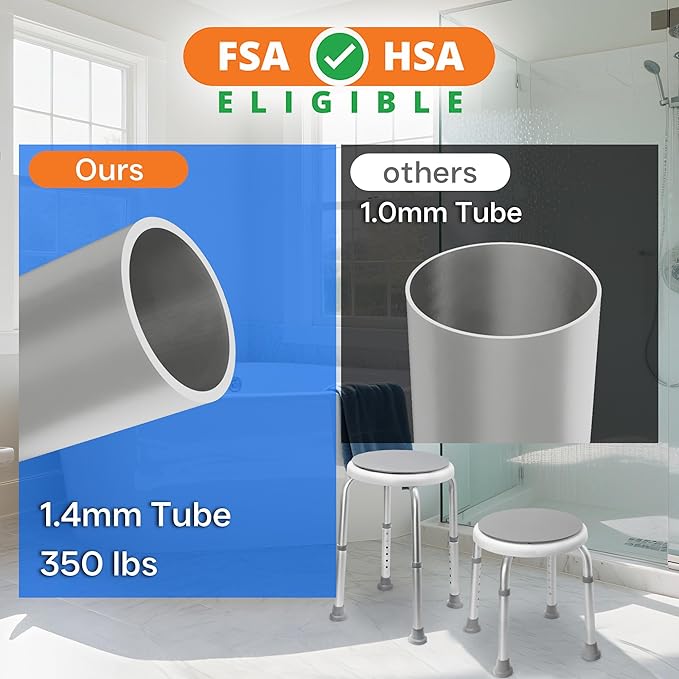 360° Swivel Shower Seat, FSA/HSA Eligible, 6-Height Adjustable Bath Stool with Non-Slip Seat & Rubber Tips, Easy Assembly, Ideal for Seniors, Handicap, Pregnant – 350 lbs Capacity