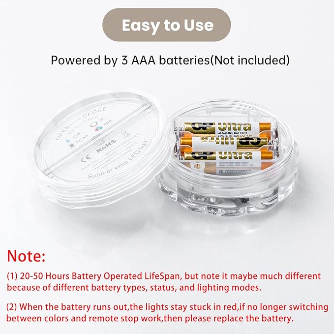 Bathroom Vanity Lights Wireless, Battery Powered Operated Waterproof Led Light for Shower Spa Bath Room Over Mirror Wall Ceiling Light, Remote Control Multi Color Changing, RGB, 2PCS