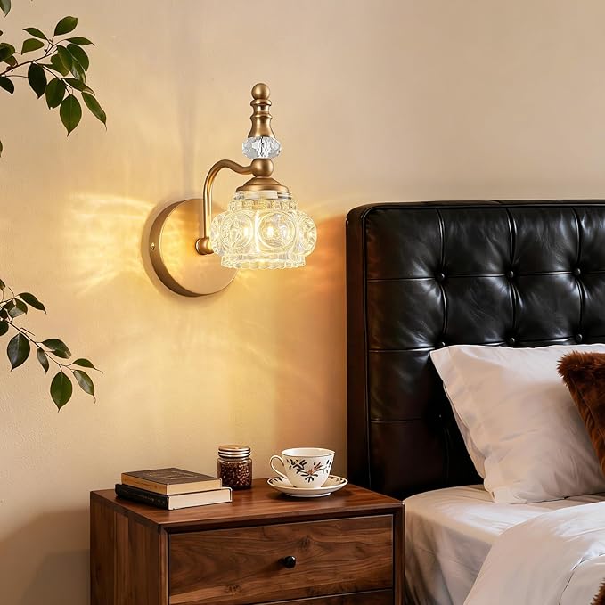 Modern Glass Crystal Vanity Light - Vintage Bathroom Lighting Fixtures Over Mirror, 2 Pack Vanity Lights G9 Bulb (7.87 Inch,Brass)