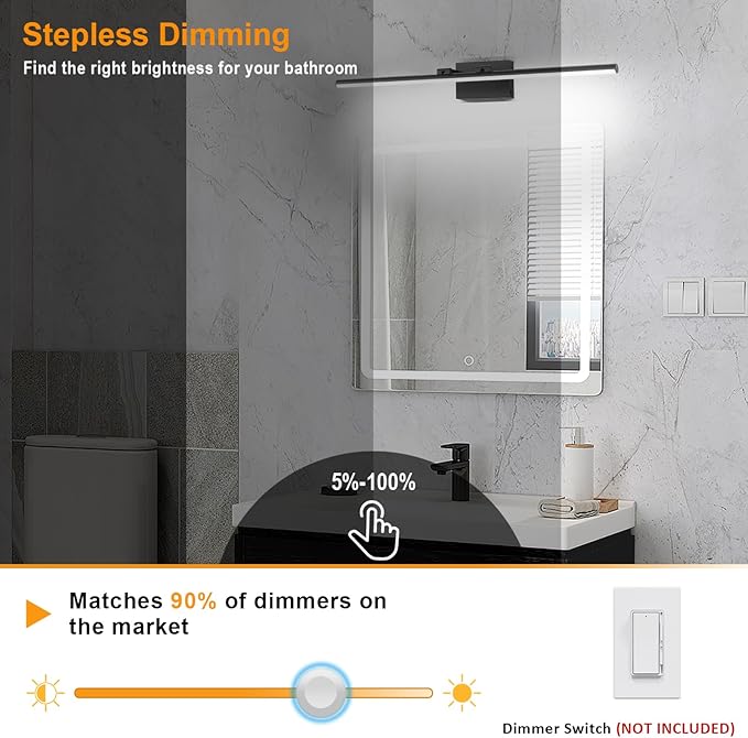 40 Inch LED Bathroom Vanity Light (3000K/4000K/6000K, Dimmable), Black Modern Bathroom Light Fixture Over Mirror, Vanity Light Bar with Angle Adjustable