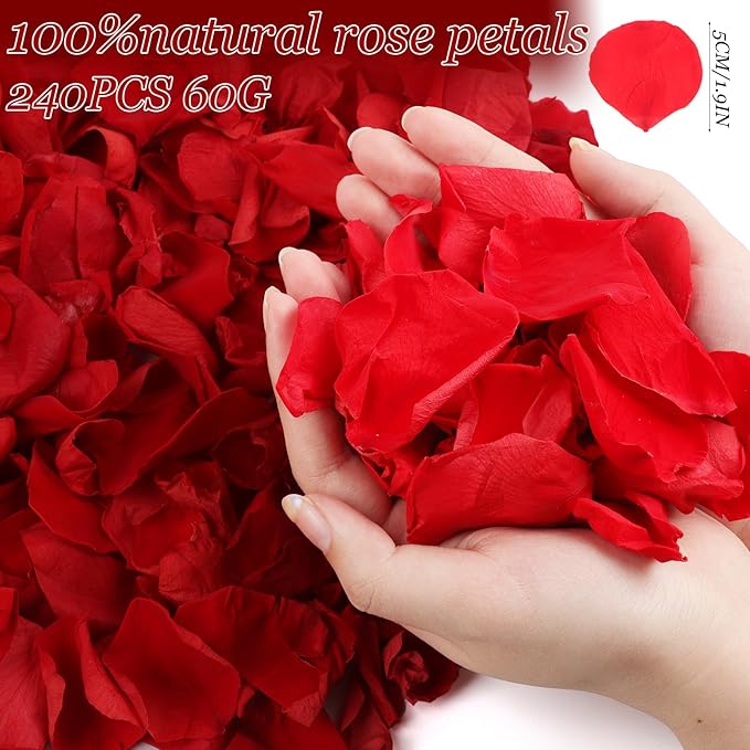 240 PCS Real Red Rose Flower Petals Confetti for Wedding Flower Girl to Throw 2.11oz Freeze Dried Rose Petal for Proposal Centerpieces BabyShower Valentine's Day Romantic Night Decor