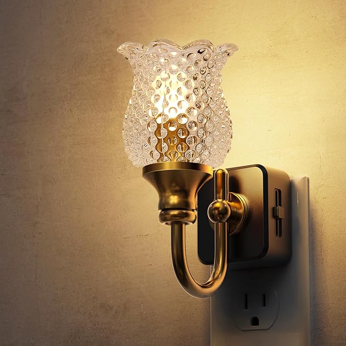 L LOHAS LED Night Lights Plug into Wall, 3000K Soft White LED Floral Night Lights with Auto Sensor, 0-100lm Adjustable Brightness, for Hallway Bedroom Stairway