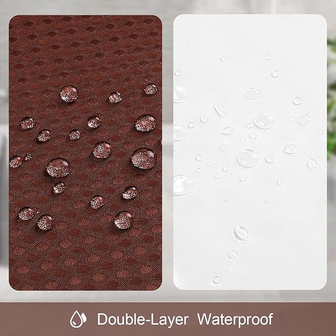 3 in 1 Long Brown Shower Curtain Set-72 W x 78 H, Modern Waffle and PEVA Liner Set with 12 Stainless Steel Hooks, Waterproof Fabric for Bathroom