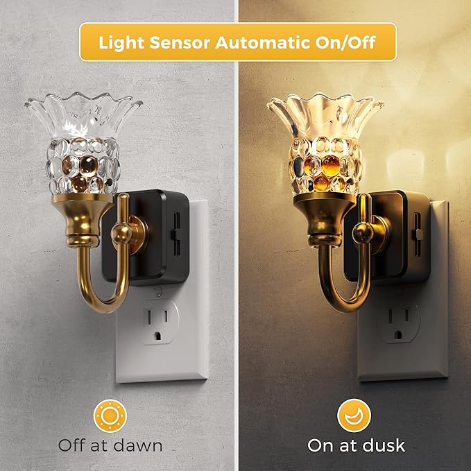 L LOHAS LED Night Lights Plug into Wall, 3000K Soft White LED Floral Night Light with Auto Sensor, 0-100lm Adjustable Brightness Plug in Nightlight, for Hallway Bedroom Stairway Gift