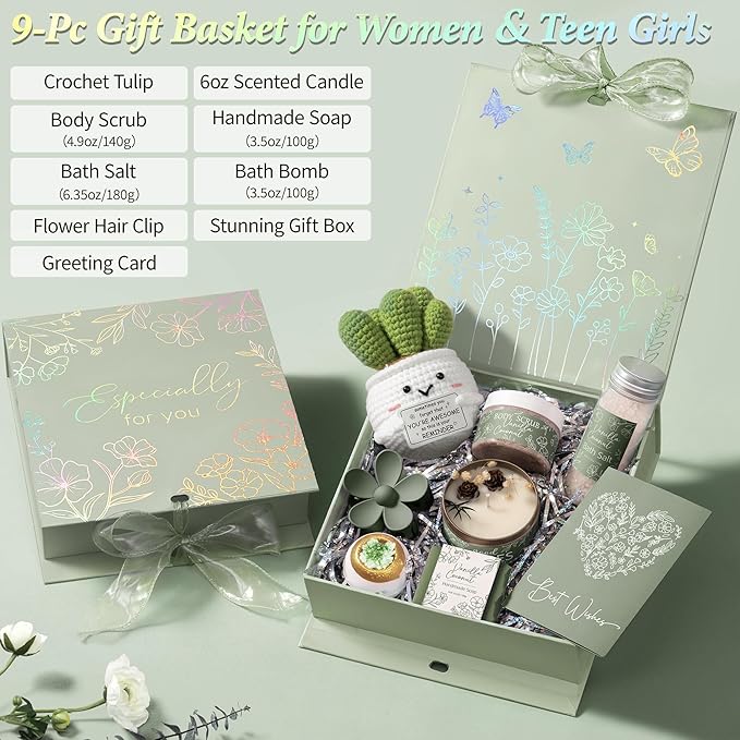 Spa Gifts for Women Bath Gift Set, Vanilla Coconut Relaxing Spa Gift Baskets Home Bath Set Self Care Kit Care Package Thank You Christmas Birthday Gifts for Women Mom Her Friends Sister Teen Girl Wife