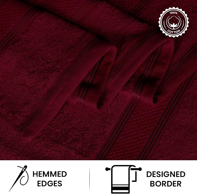 Casa Lino Burgundy Bath Towels Set of 4 (54" x 27") - Large Bathroom Towel Set - 100% Cotton Towels for Bathroom - Highly Absorbent & Quick Dry Bath Towel Multipack - New Apartment Essentials