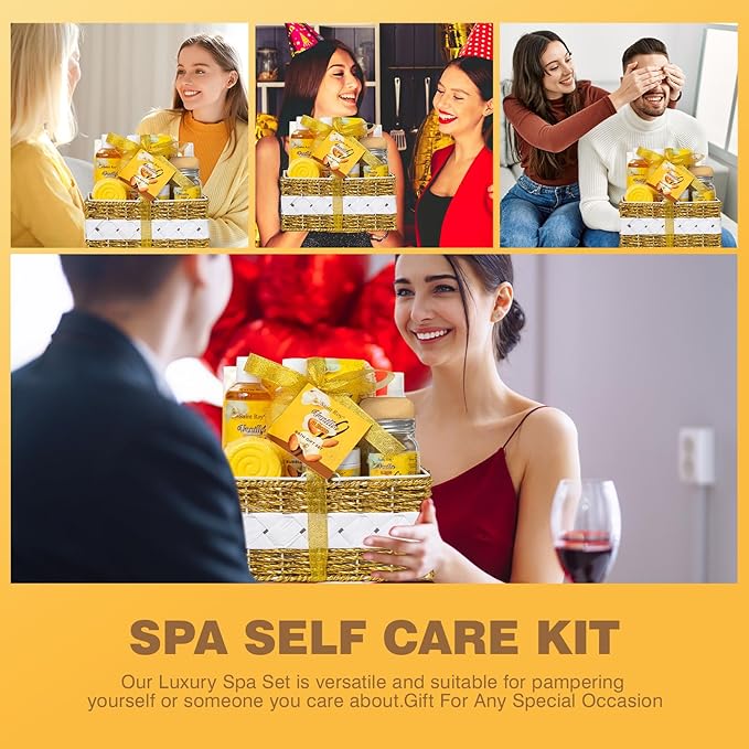 Spa gift baskets for women, Christmas Gifts for Women, Large basket 25 pcs for Women & Men Bath and Body Shower Bath Kit, Vanilla Honey Almond birthday gifts bath gift Spa Kit, Mother's Day Gifts Mom