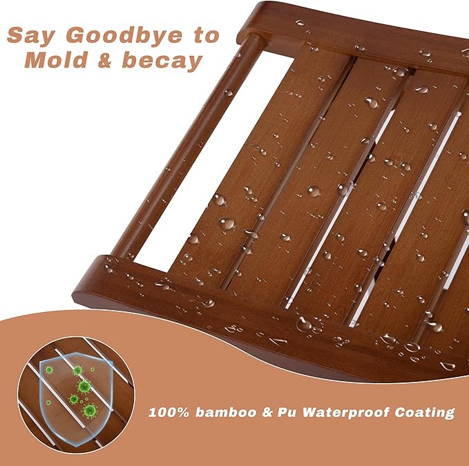 Bamboo Shower Bench Stool,24" Shower Chair Seat Non-Slip,Waterproof Bathroom Bench with Storage Shelf for Adults,Elderly, Disabled Indoor&Outdoor Use (Walnut)