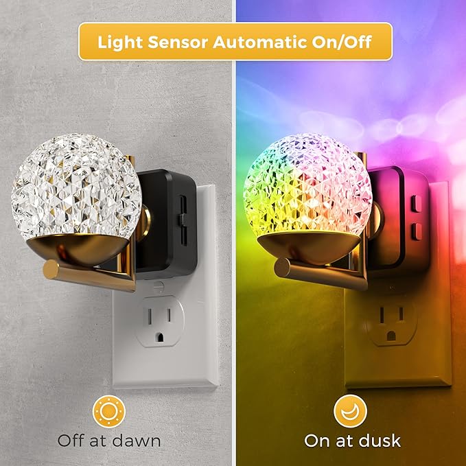 L LOHAS LED Night Lights Plug Into Wall,Dusk to Dawn Sensor,10-Color RGB Dimmable Night Light, 180°Rotating Plug in Night Light for Bathroom, Hallway, Bedroom, Stairway
