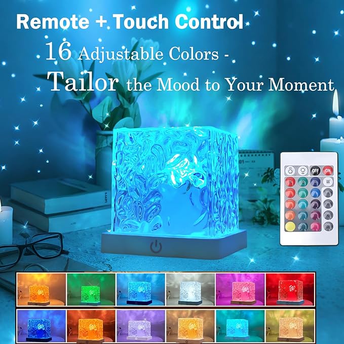 Rechargeable Shower Lamp for Inside Shower - Bathroom Bathtub Ocean Wave Projector Light-Cordless Battery Operated Water Ripple Light Underwater-Ambient Mood Lighting-Ocean Party Decor